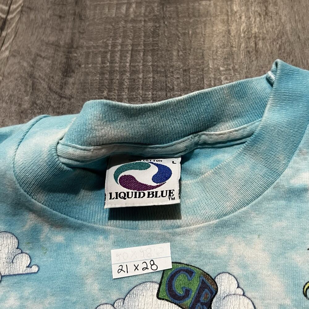 VTG Grateful Dead Liquid Blue AOP 1993 Parachuting Bears Tie Dye Shirt Size L - Picture 6 of 6